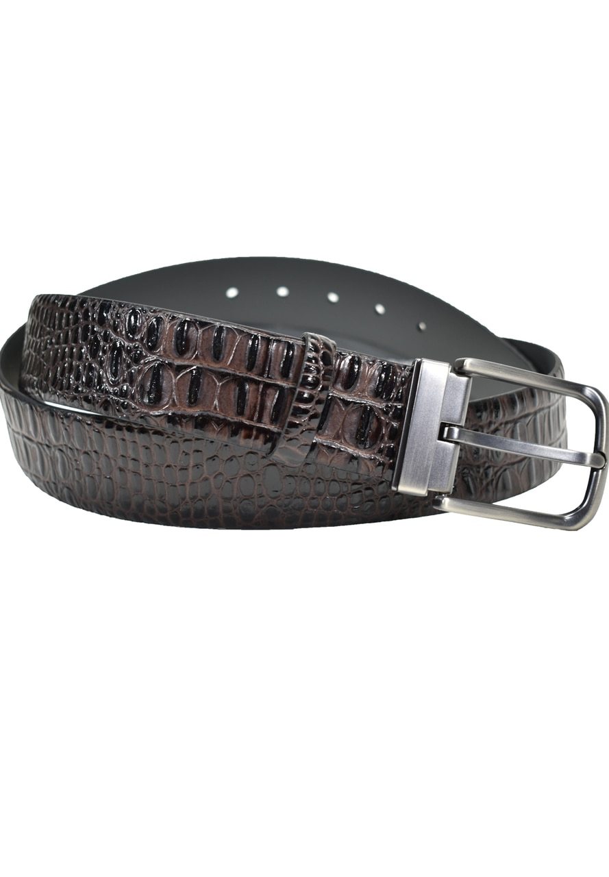 B08 Marcello Men's Stamped Horn Back Croc Leather Belt