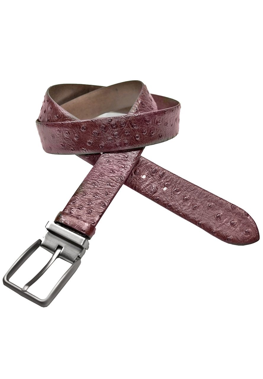 B02 Marcello Men's Ostrich Embossed Leather Belt Wine