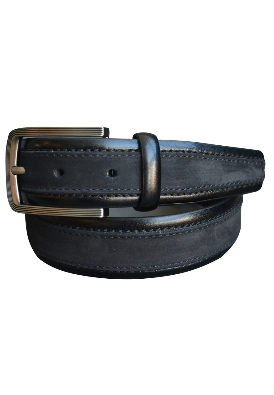 B14 Marcello Men's Suede and Leather Inset Belt in Black