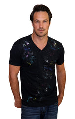 672VP Black or White Hand Painted Mens V Neck Tee