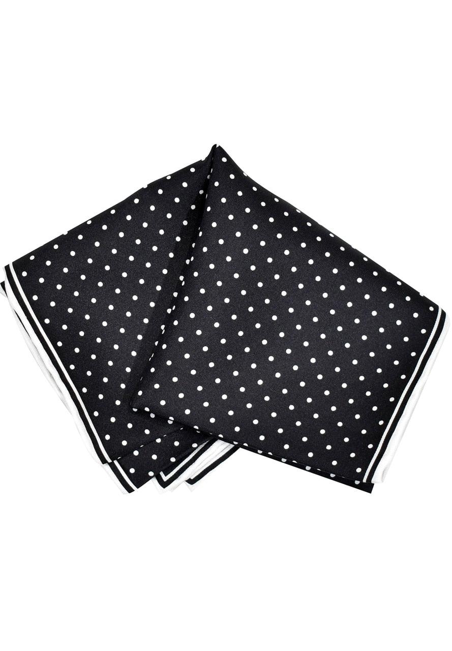 ZJSBLK Silk Black White Dot Pocket Square