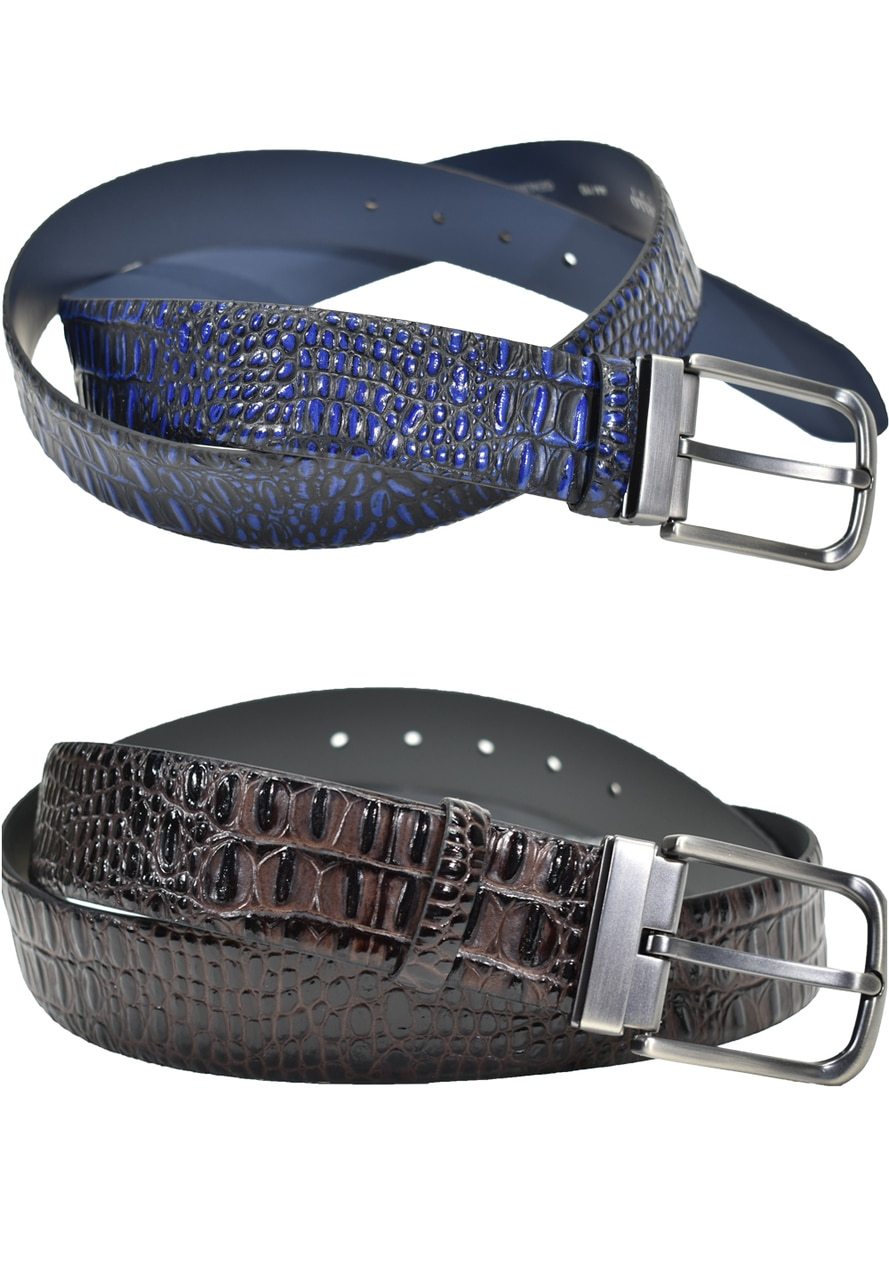 B08 Marcello Men's Stamped Horn Back Croc Leather Belt