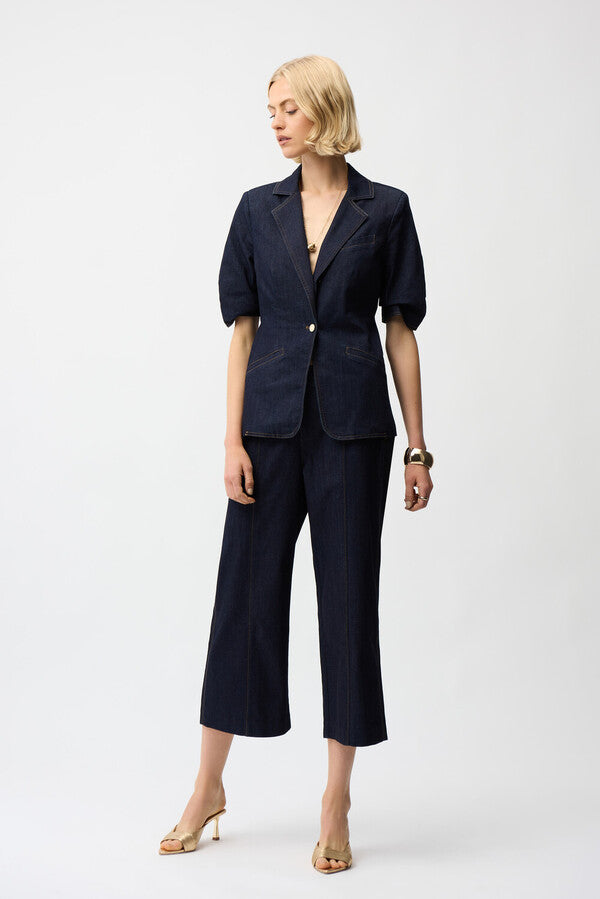 Denim Blazer With Puff Sleeves