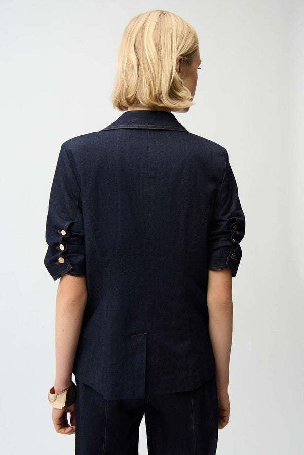 Denim Blazer With Puff Sleeves