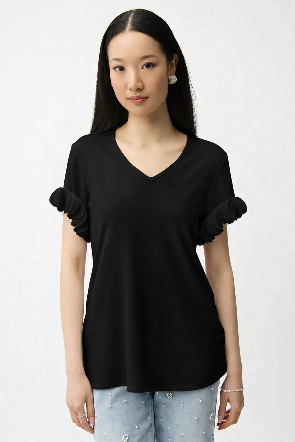 Ruffled V-neck Pullover