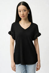 Ruffled V-neck Pullover