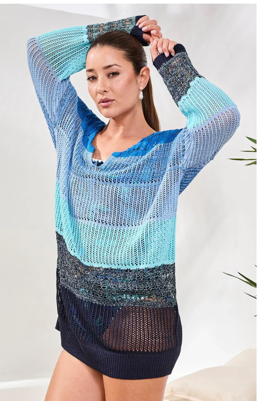 Ombr√© Stripe Openwork Cover-up Dress