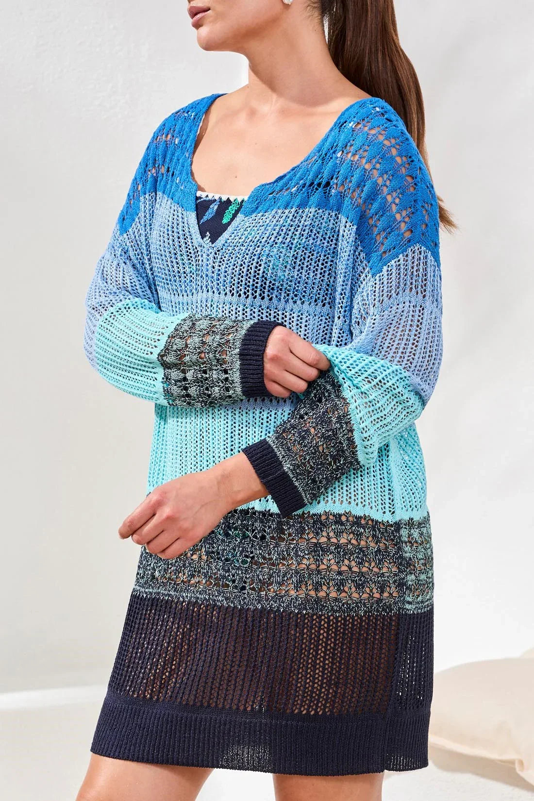 Ombr√© Stripe Openwork Cover-up Dress
