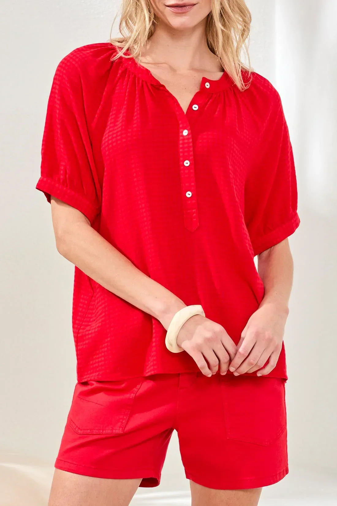 Short Sleeve Button Front Blouse