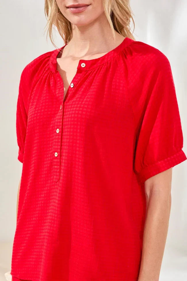 Short Sleeve Button Front Blouse